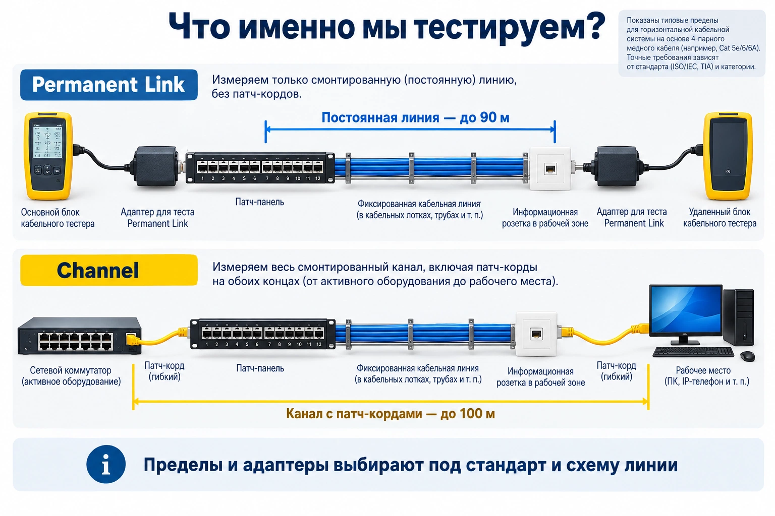 Отличие постоянной линии Permanent Link от канала Channel с патч-кордами