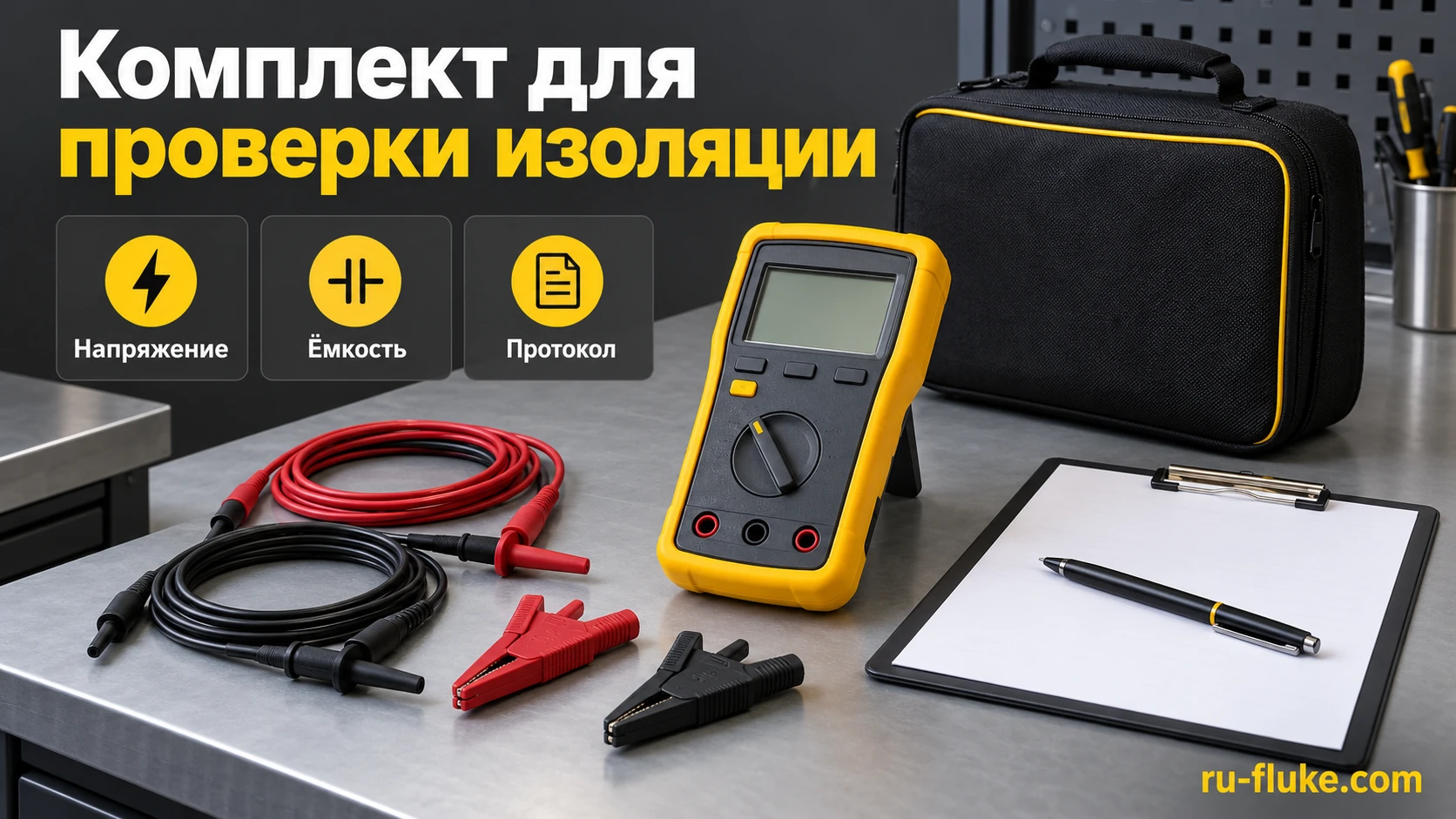 Комплект мегаомметра для проверки изоляции и регистрации результата