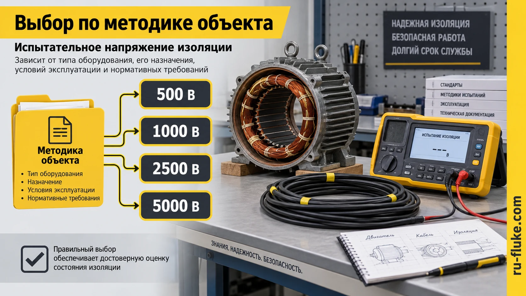 Выбор испытательного напряжения мегаомметра по методике объекта
