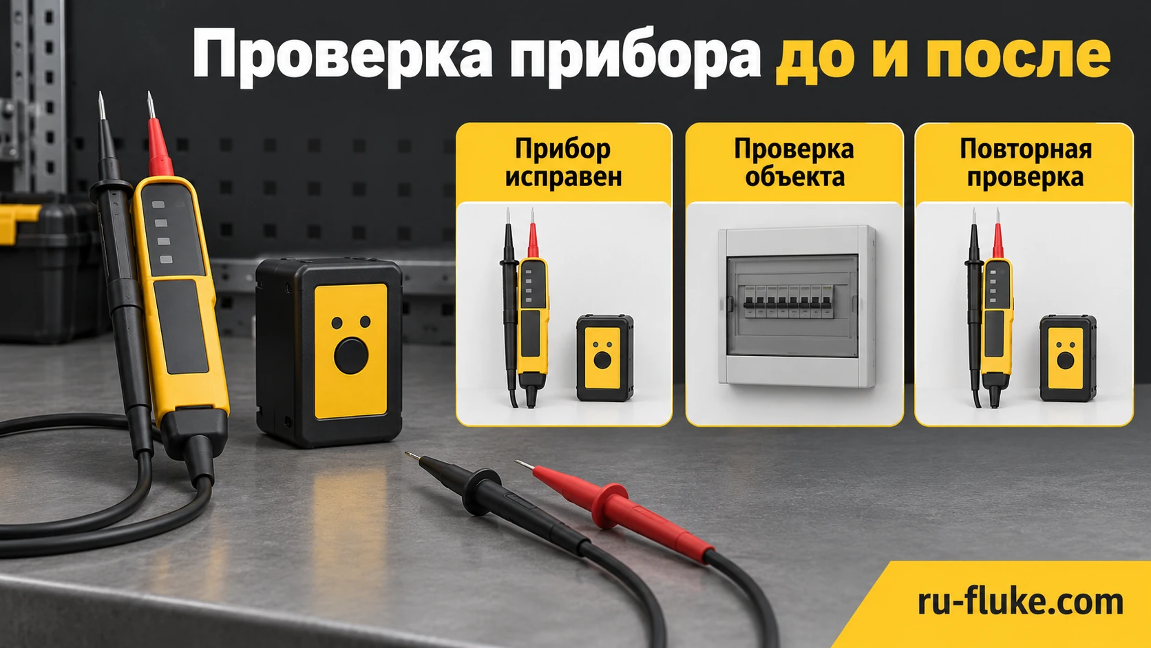 Проверка работоспособности тестера до и после проверки отсутствия напряжения
