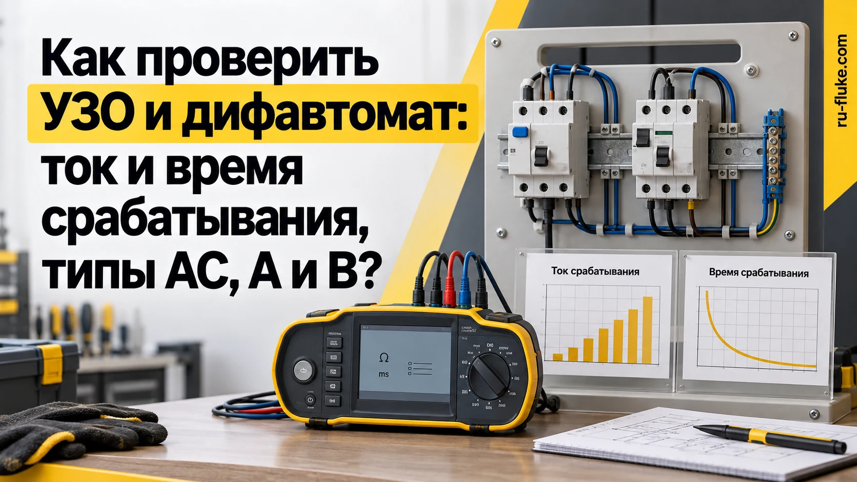 Проверка УЗО и дифавтомата тестером электроустановок Fluke