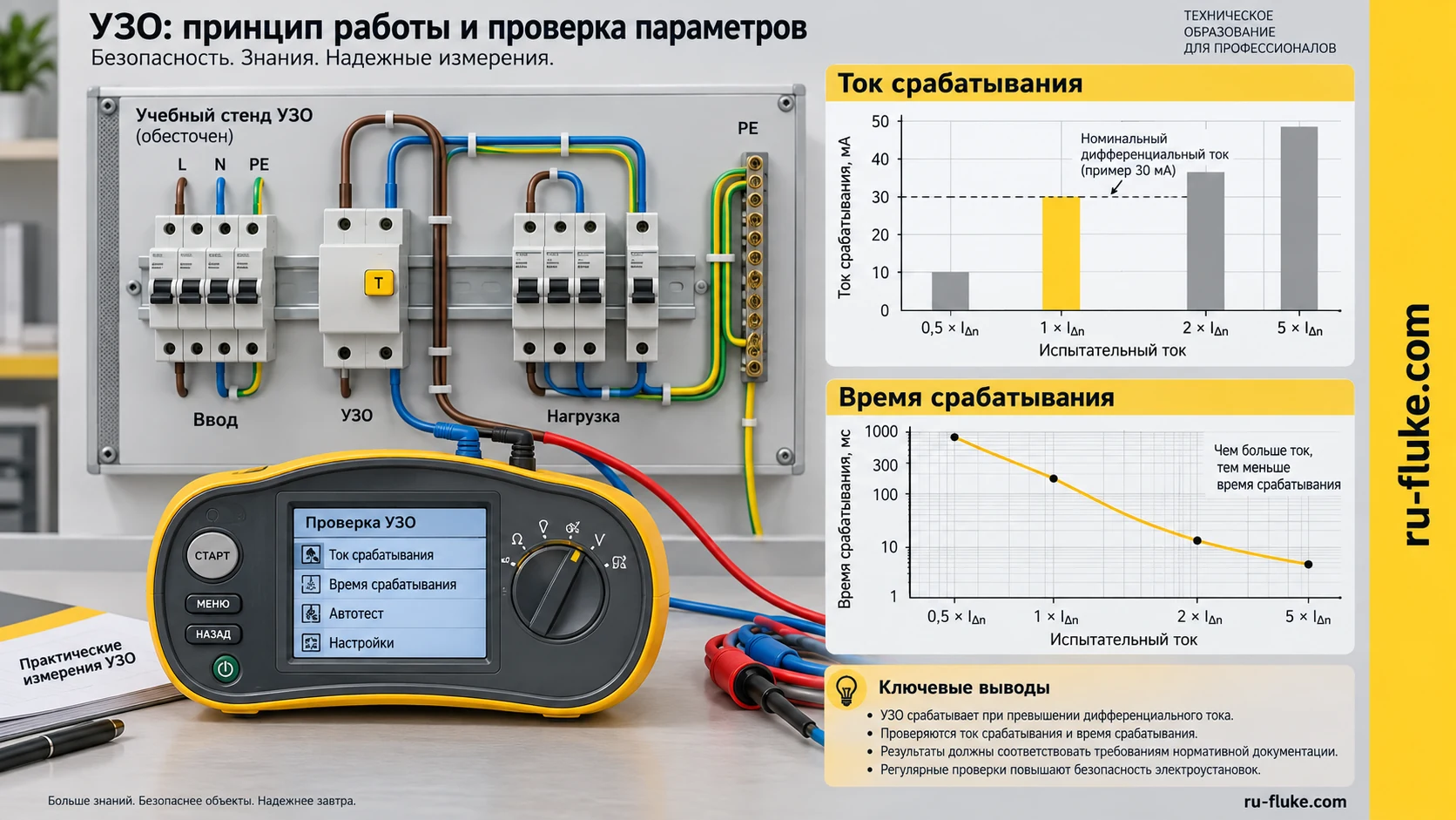 Измерение тока и времени срабатывания УЗО