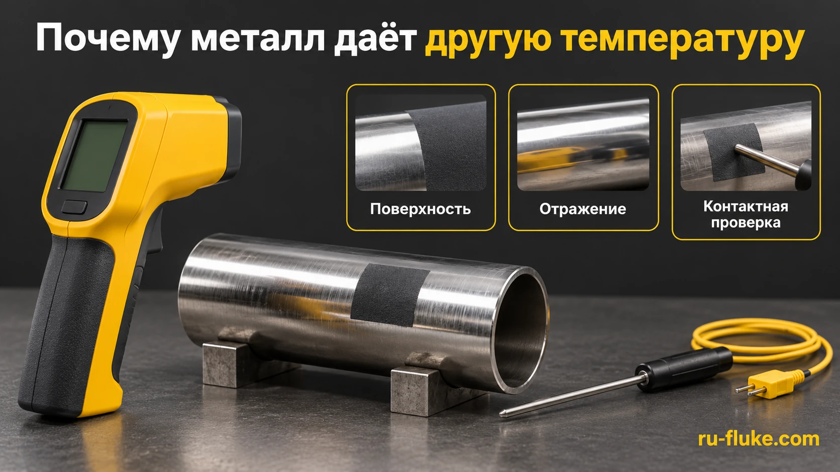 Проверка пирометра на поверхности с учётом отражения и контактной температуры