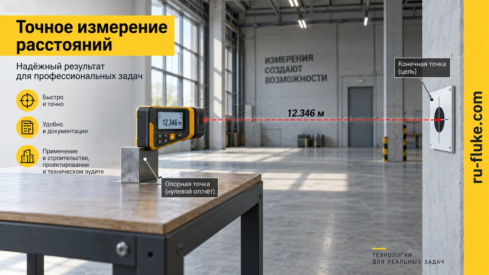 Устойчивая установка лазерного дальномера и мишень для обмера