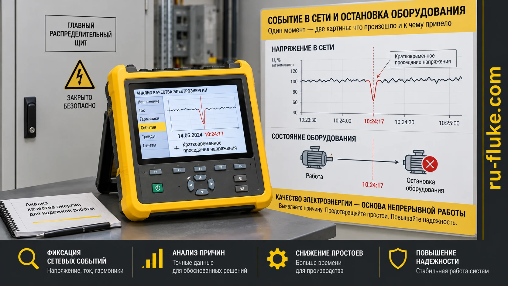 Анализатор качества питания и журнал событий оборудования